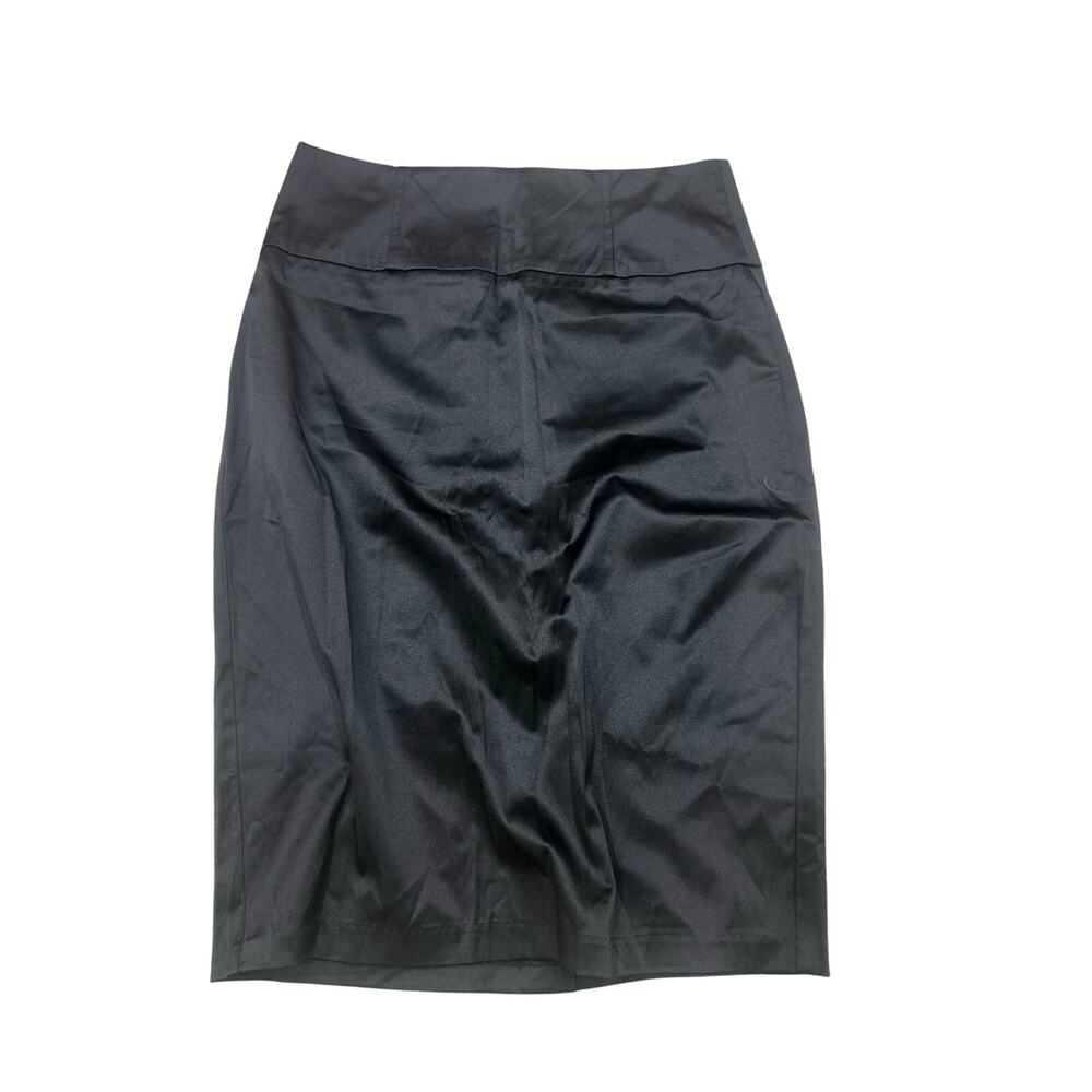 Rokoko Black Satin Pencil Skirt Career Stretch Back Vent Size M